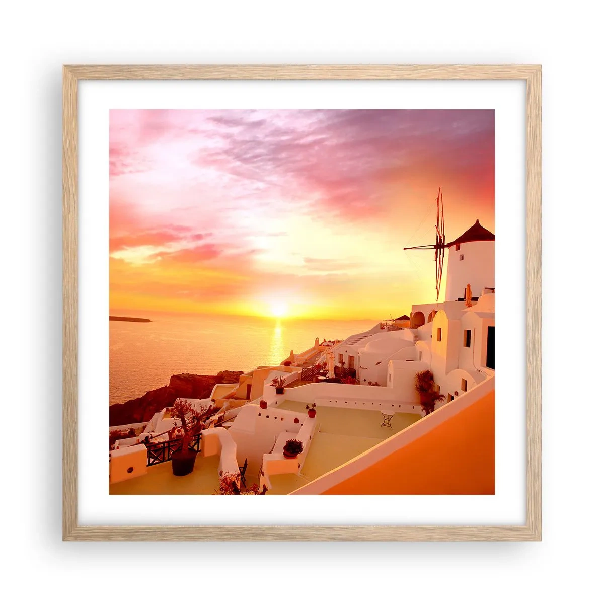 Pôster com moldura de carvalho claro - Derreter em branco e ouro - 50x50 cm