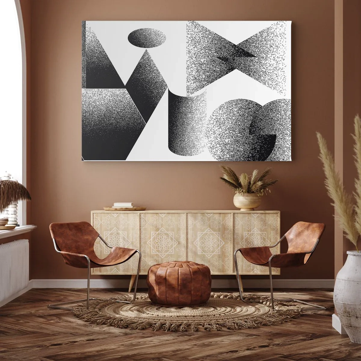 Quadro em tela - Geometria composta de ângulos e formas ovais - 70x50cm - Ângulos e ovais - Decoração de parede moderna para a sala de estar e quarto ARTTOR