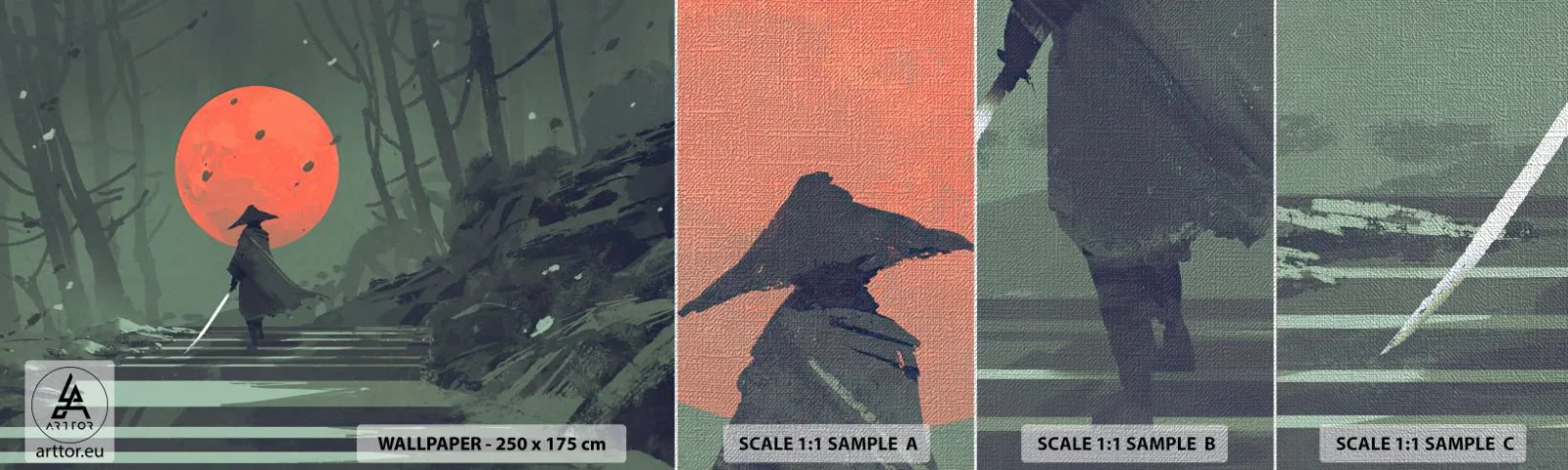 Amostra de papel de parede Premium Canvas - O guerreiro da lua vermelha - Abstração, Fantasia, Guerreiro - 100x30 cm