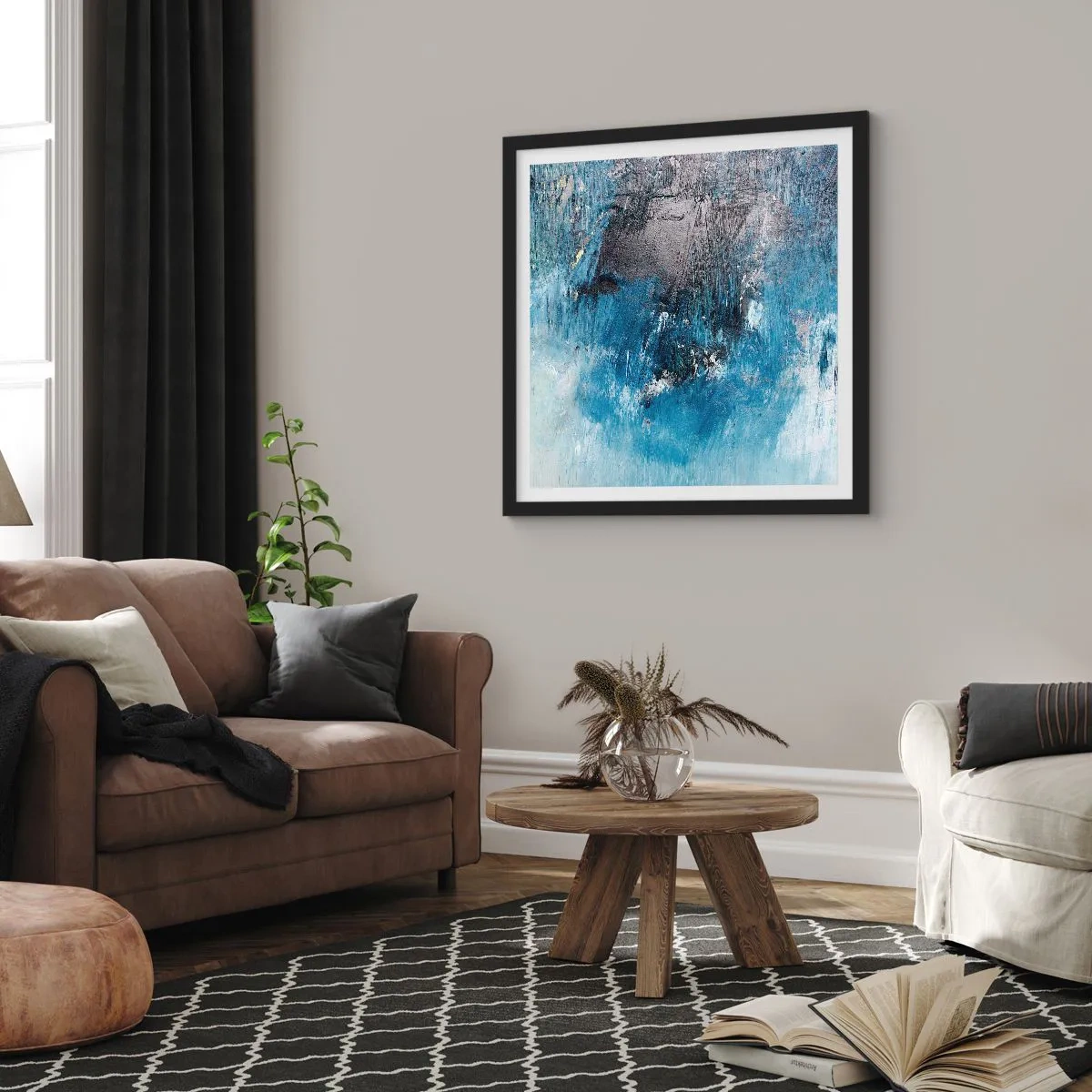 Pôster com moldura preta - Rapsódia em azul - 40x40 cm