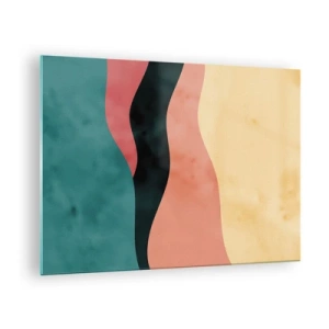 Quadro em vidro - Ondas coloridas em tons de verde, rosa, preto e bege - 70x50cm - Incompatibilidade compatível - Decoração de parede moderna para a sala de estar e quarto ARTTOR