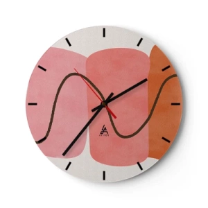 Relógio de parede - Relógio em vidro - Formas abstratas em tons de rosa e laranja com linhas onduladas - 30x30cm - Movimento suave de formas - Decoração de parede moderna para a sala de estar, cozinha e quarto ARTTOR
