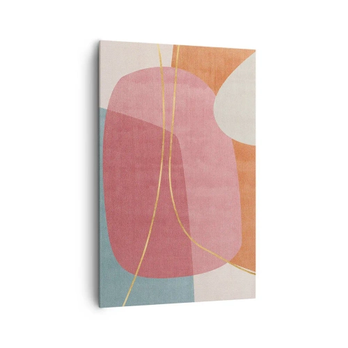 Quadro em tela - Composição pastel com fio dourado - 80x120 cm