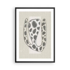 Pôster com moldura preta - Forma orgânica abstrata em tons de cinza - 50x70cm - Uma criatura estranha - Decoração de parede moderna para a sala de estar e quarto ARTTOR