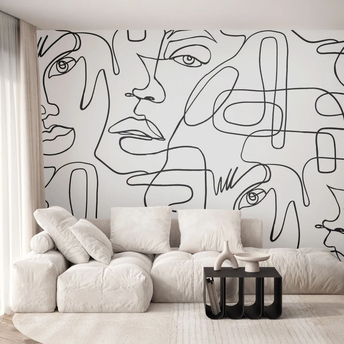 Papel de Parede Premium Sand - Em emoções emaranhadas - Rostos, Linha, Olhos - 100x70 cm
