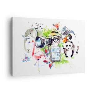 Quadro em tela - Gráficos coloridos com temas de natureza e safári - 70x50cm - Através da lente do viajante - Decoração de parede moderna para a sala de estar e quarto ARTTOR