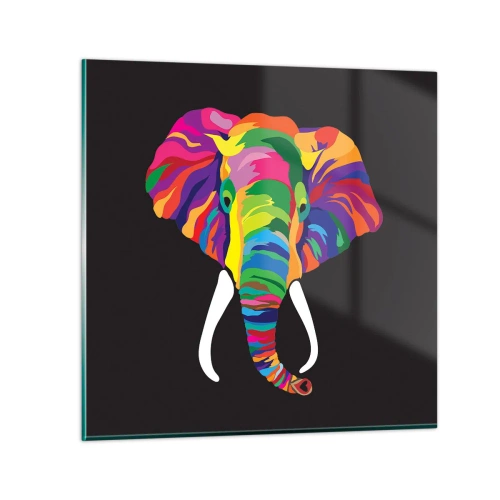 Quadro em vidro - O elefante que adorava banhar-se no arco-íris - 30x30 cm