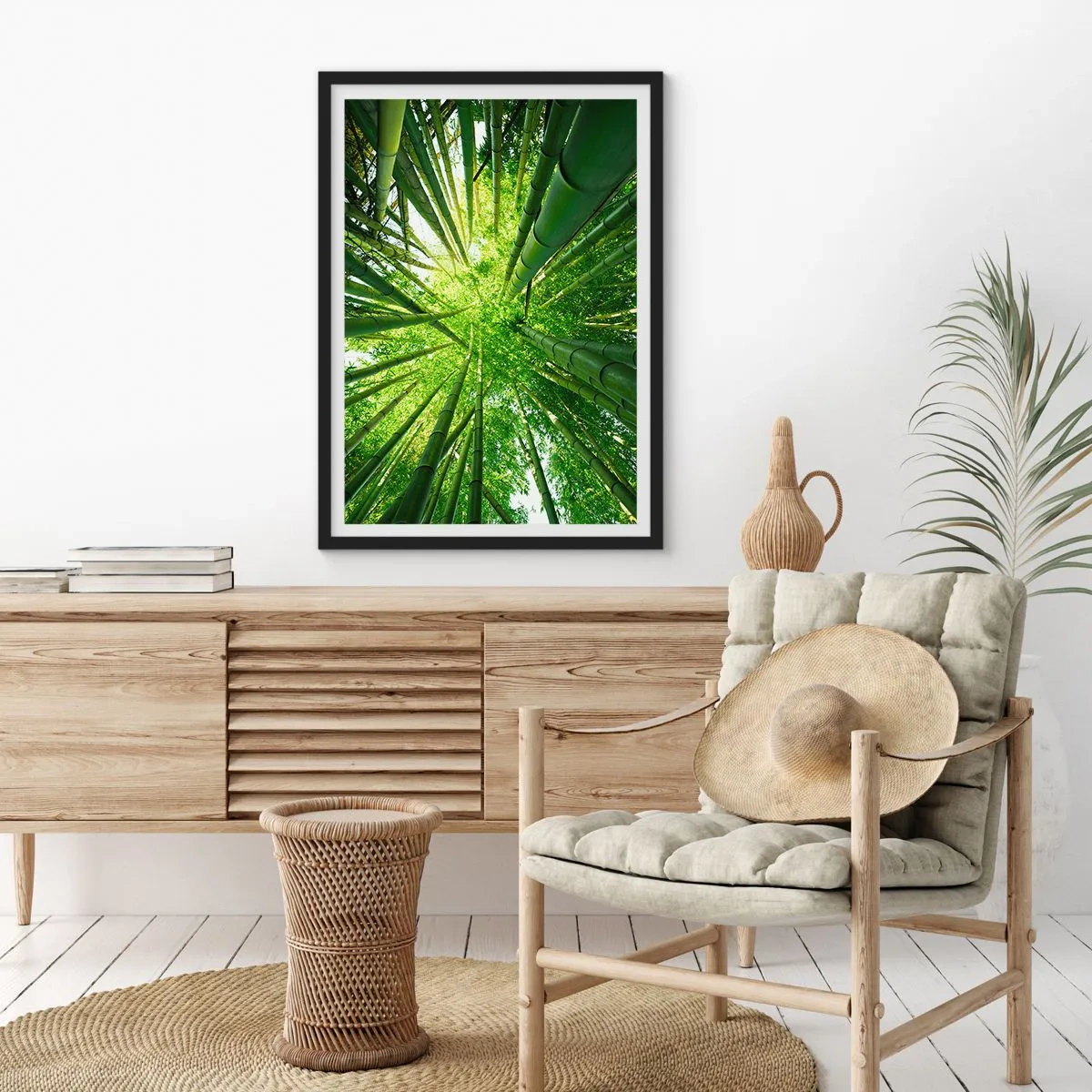 Pôster com moldura preta - Vista para a densa floresta de bambu - 50x70cm - Em um bosque de bambu - Decoração de parede moderna para a sala de estar e quarto ARTTOR