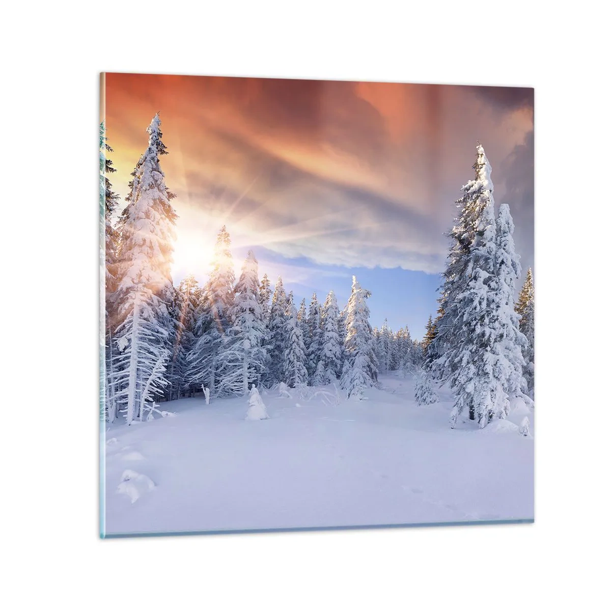 Quadro em vidro - Espetáculo de neve da natureza - 50x50 cm