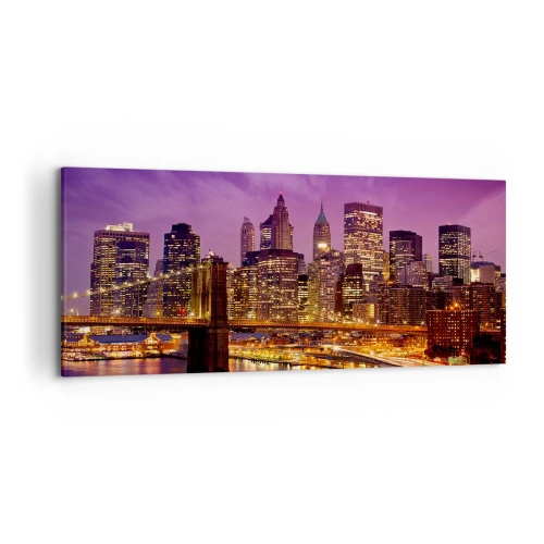 Quadro em tela - Manhathann roxa e dourada - 120x50 cm