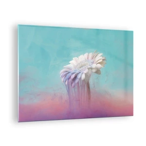 Quadro em vidro - Uma flor delicada imersa em tons pastéis de azul e rosa - 70x50cm - O submundo das flores - Decoração de parede moderna para a sala de estar e quarto ARTTOR