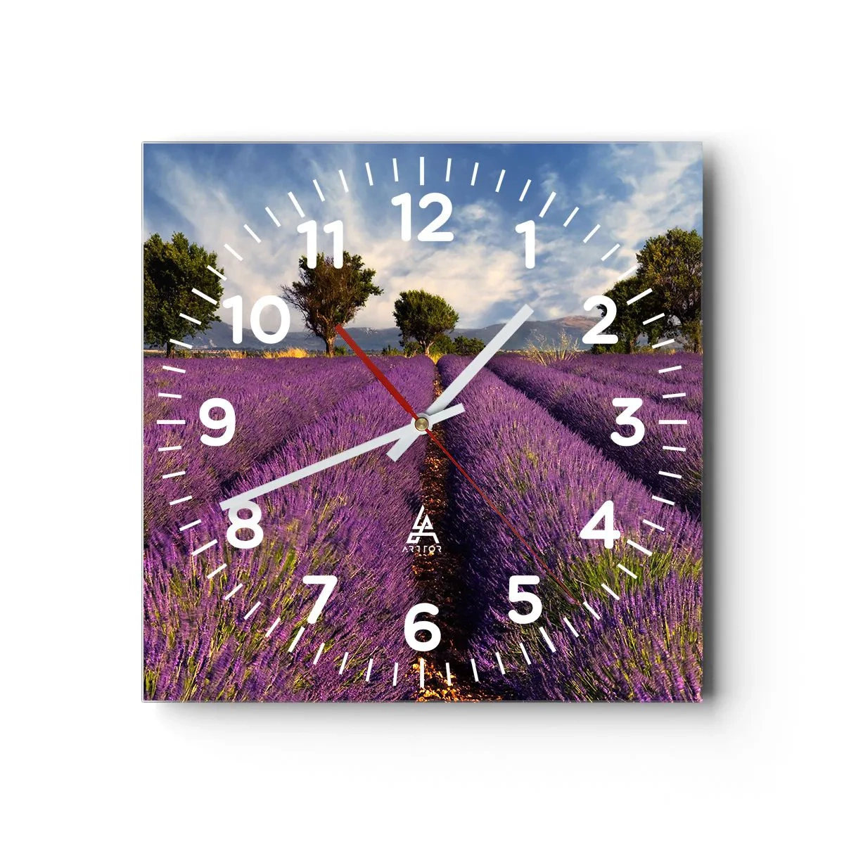 Relógio de parede - Relógio em vidro - Prados de lavanda - 40x40 cm