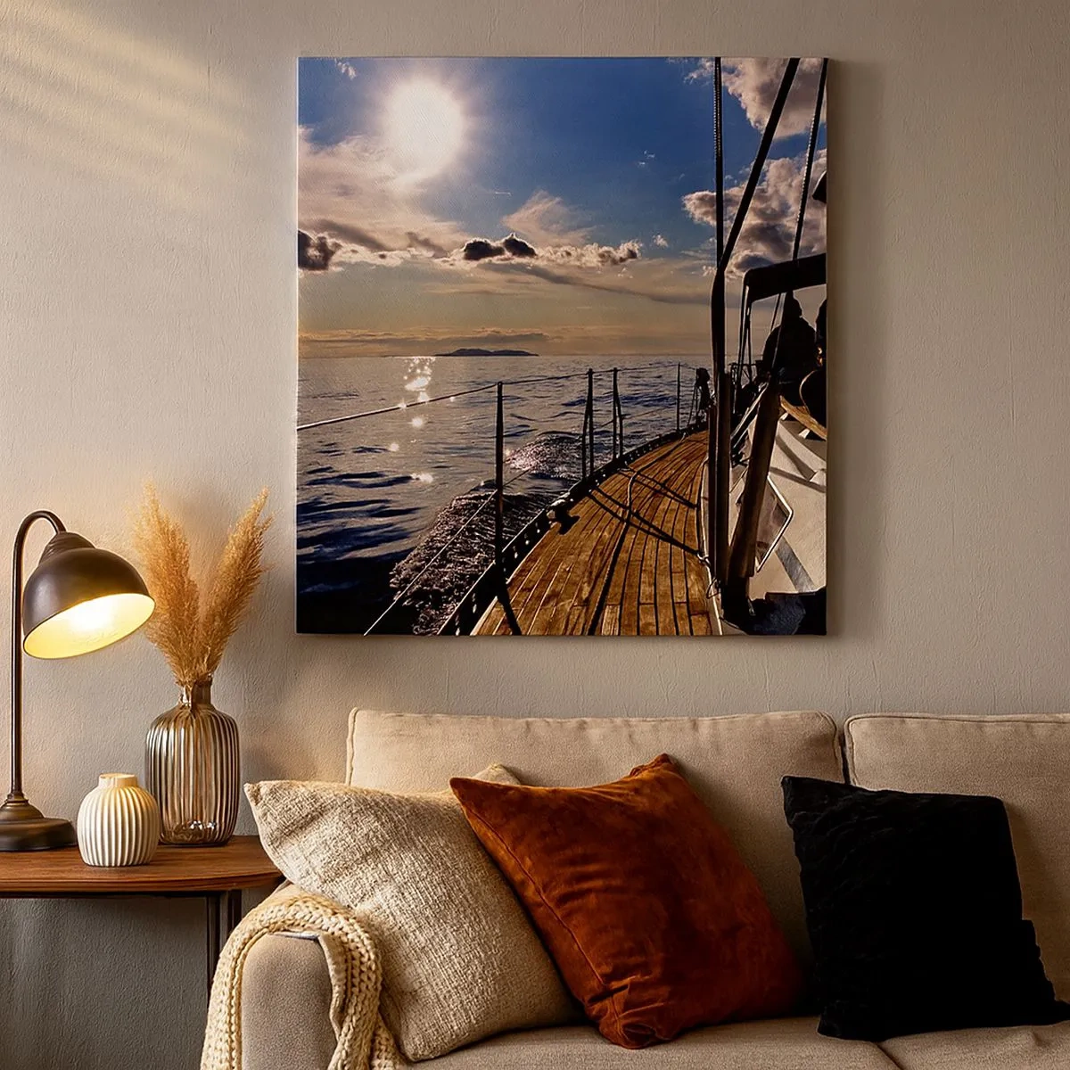 Quadro em tela - Sob velas em direção ao sol - 30x30 cm