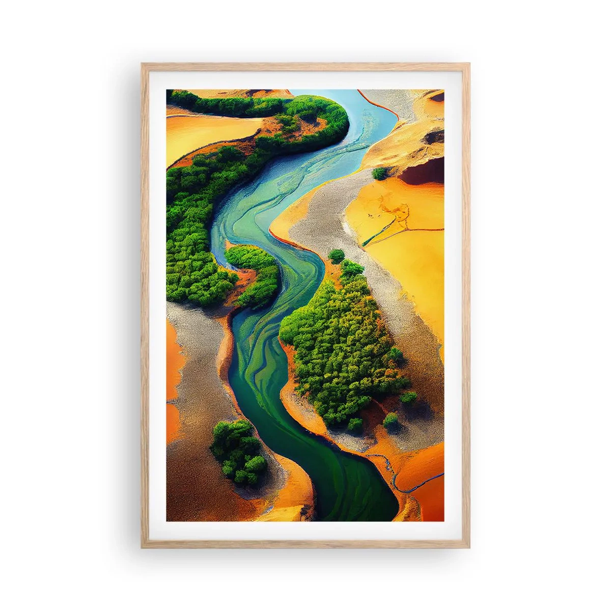 Pôster com moldura de carvalho claro - Rio que dá vida - 61x91 cm
