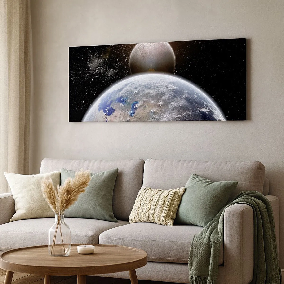 Quadro em tela - Paisagem espacial - o nascer do sol - 100x40 cm