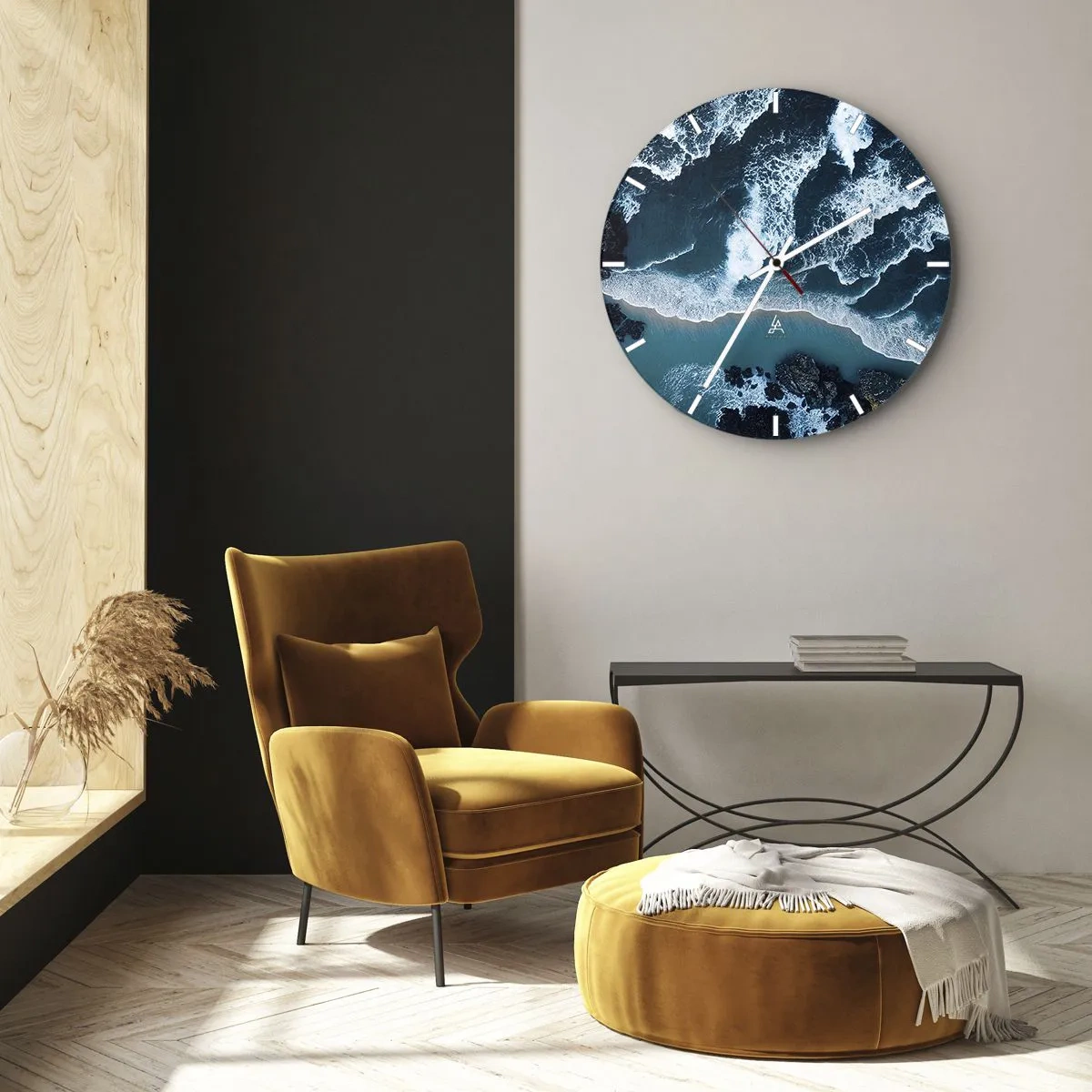 Relógio de parede - Relógio em vidro - Ondas quebrando na costa vistas de um ponto de vista aéreo - 30x30cm - Envolto em ondas - Decoração de parede moderna para a sala de estar, cozinha e quarto ARTTOR