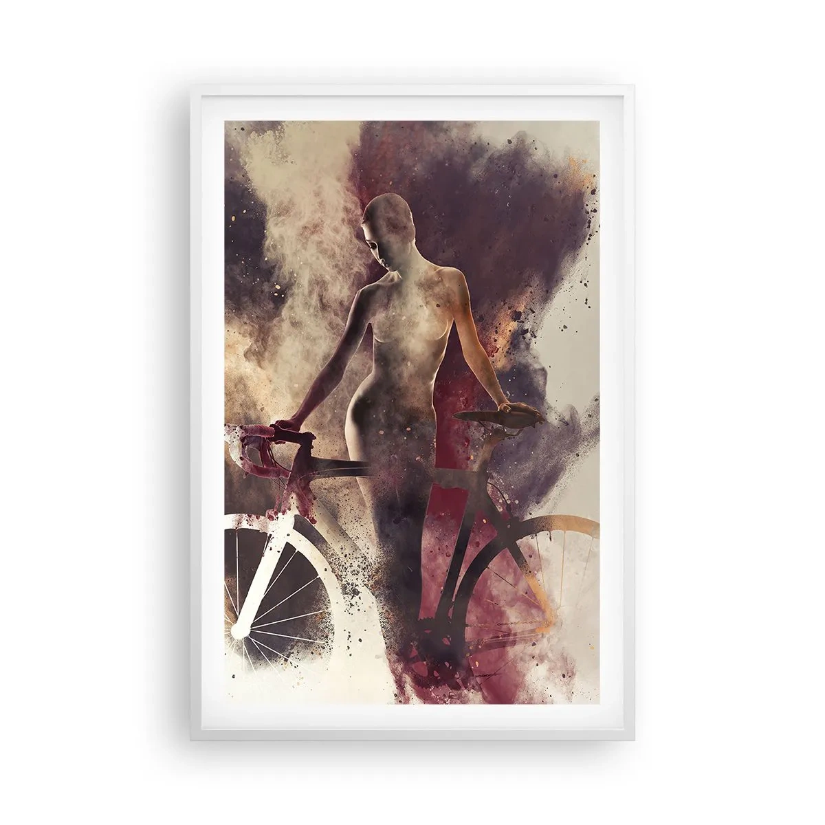 Pôster em moldura branca - Uma alma de bicicleta em formas de mármore - 61x91 cm