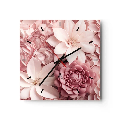 Relógio de parede - Relógio em vidro - Em pétalas rosa - 30x30 cm