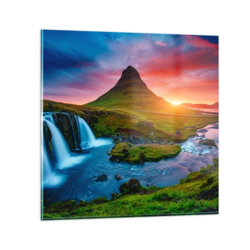 Quadro em vidro - Islândia - fogo e água - 40x40 cm