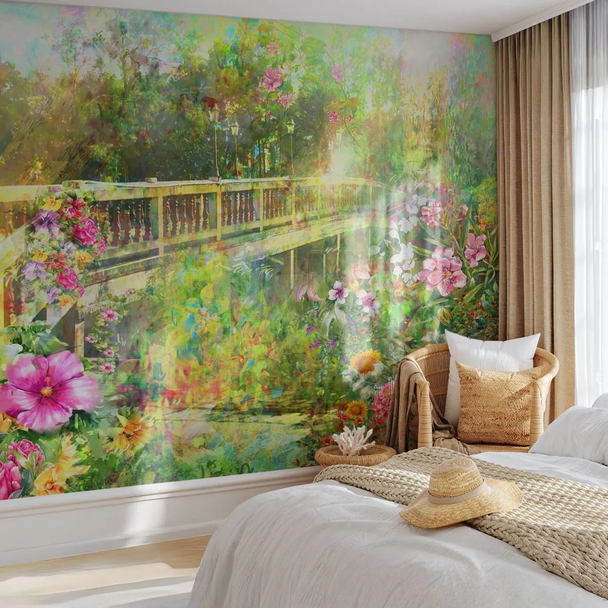 Papel de Parede Premium Canvas - A ponte dos suspiros da primavera - Paisagem, Flores, Jardim - 250x175 cm