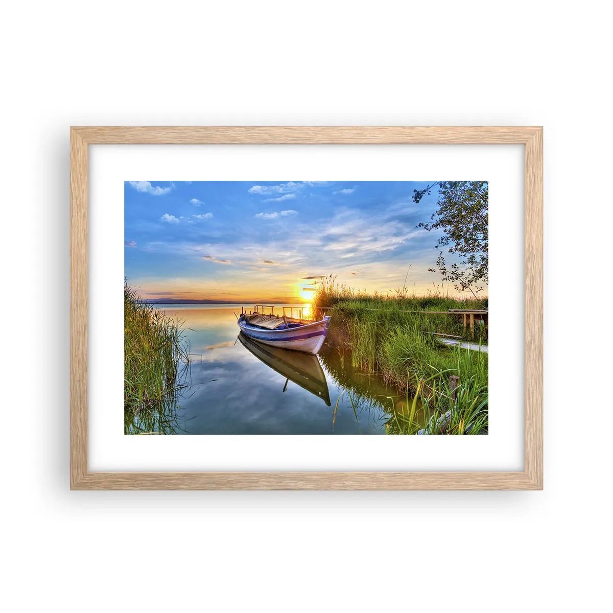 Pôster com moldura de carvalho claro - Enseada de sonhos realizados - 40x30 cm