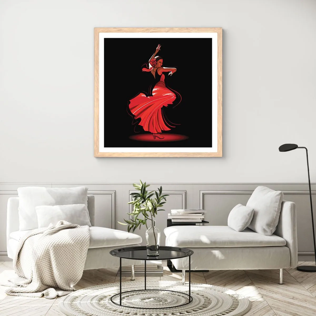 Pôster com moldura de carvalho claro - O espírito ardente do flamenco - 50x50 cm