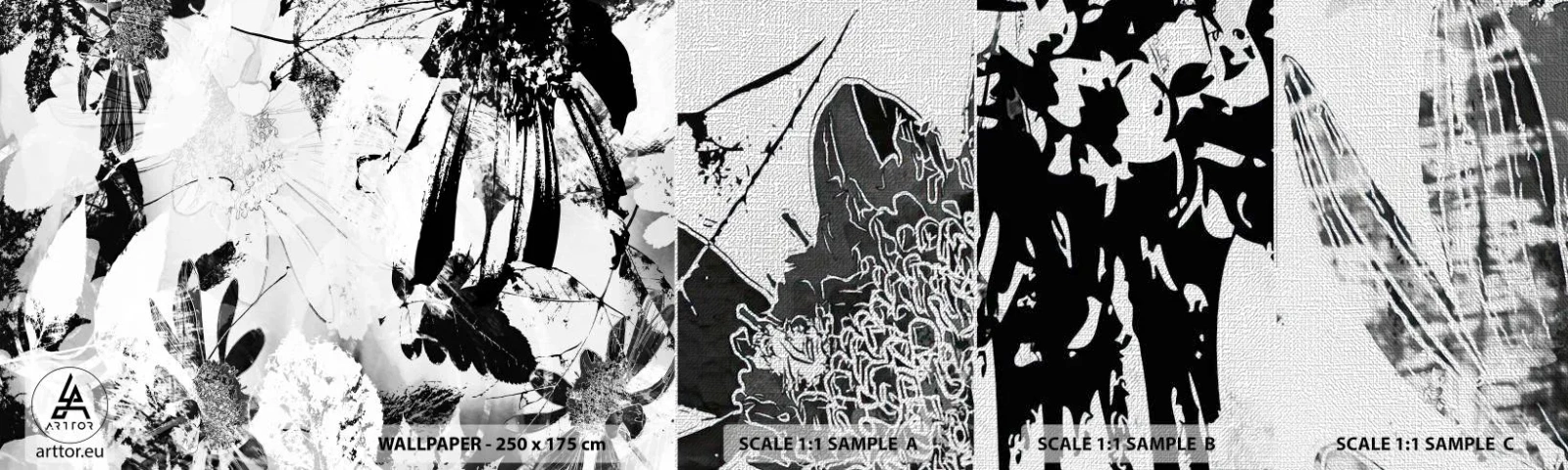 Amostra de papel de parede Premium Canvas - Outono a preto e branco - Abstração, Flores, Gráficos - 100x30 cm