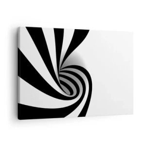 Quadro em tela - Vórtice óptico abstrato em preto e branco - 70x50cm - No entanto, gira - Decoração de parede moderna para a sala de estar e quarto ARTTOR