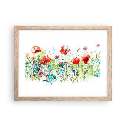 Pôster com moldura de carvalho claro - Prado florido de maio - 40x30 cm