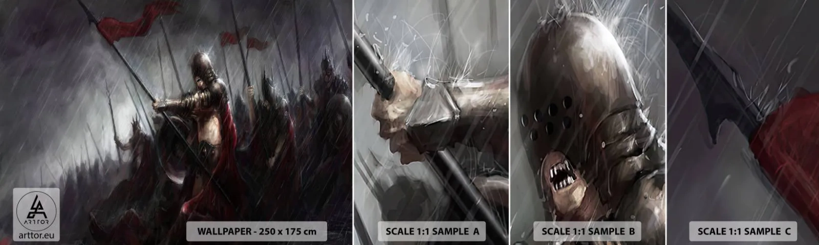 Amostra de Papel de Parede Standard Eco - Viajante, vá e diga a Esparta... - Cavaleiro de armadura, Exército, Abstração - 100x30 cm