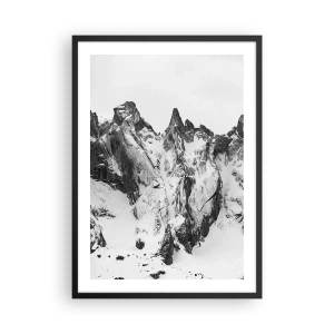 Pôster com moldura preta - Uma paisagem montanhosa acidentada em preto e branco - 50x70cm - O assustador cume de granito - Decoração de parede moderna para a sala de estar e quarto ARTTOR