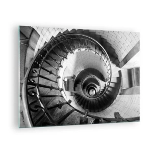 Quadro em vidro - Foto em preto e branco de uma escada em espiral em perspectiva - 70x50cm - Cada vez mais alto - Decoração de parede moderna para a sala de estar e quarto ARTTOR