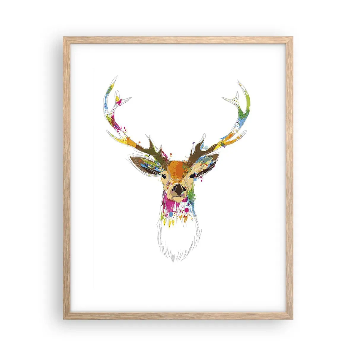 Pôster com moldura de carvalho claro - Um cervo gentil banhado em cores - 40x50 cm