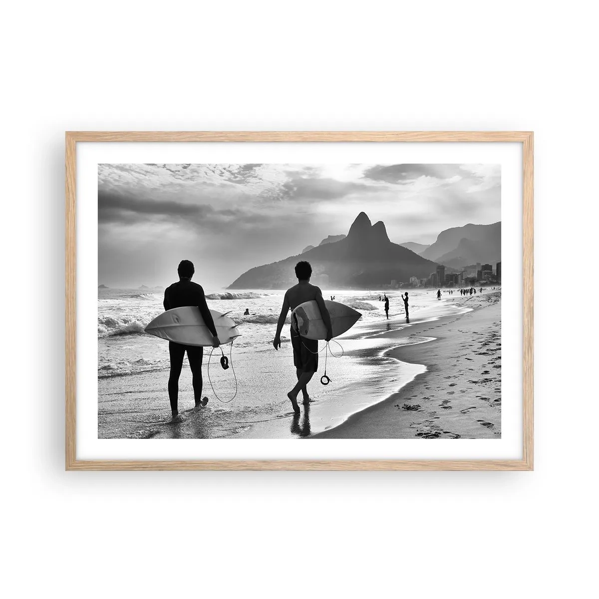 Pôster com moldura de carvalho claro - Samba para uma onda - 70x50 cm