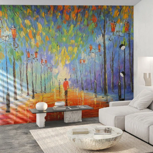 Papel de Parede Premium Canvas - Canto nocturno da chuva - Avenida Parque, Paisagem, Árvores - 400x280 cm