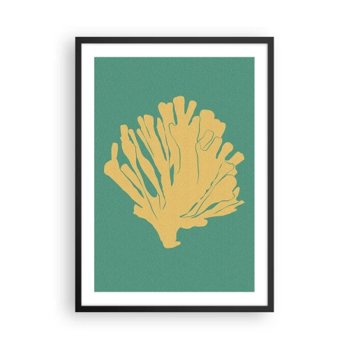 Pôster com moldura preta - Coral dourado sobre fundo turquesa - 50x70cm - Arbusto florestal subaquático - Decoração de parede moderna para a sala de estar e quarto ARTTOR