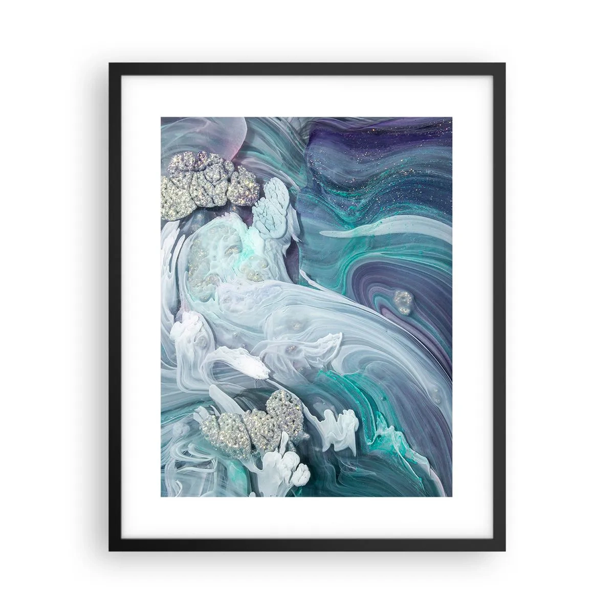 Pôster com moldura preta - Correntes de azul - 40x50 cm