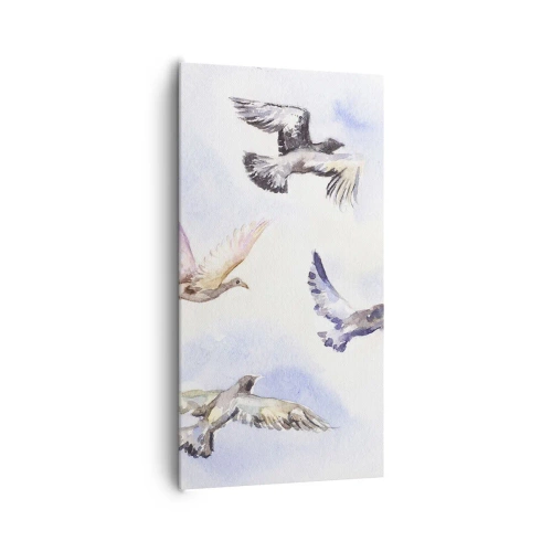 Quadro em tela - Liberdade em cinza e azul - 65x120 cm
