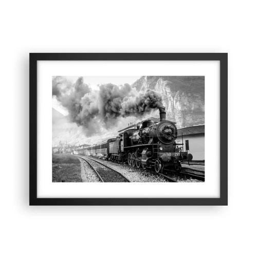 Pôster com moldura preta - À espera na estação... - 40x30 cm