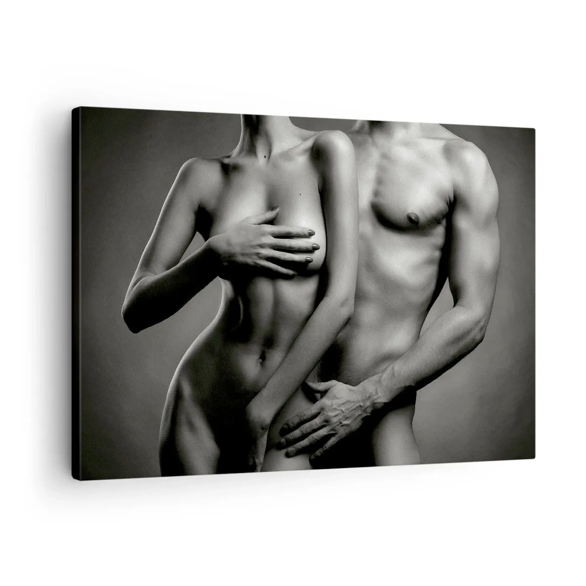Quadro em tela - Representação em preto e branco de corpos femininos e masculinos em pose artística - 70x50cm - Adão e Eva - Decoração de parede moderna para a sala de estar e quarto ARTTOR