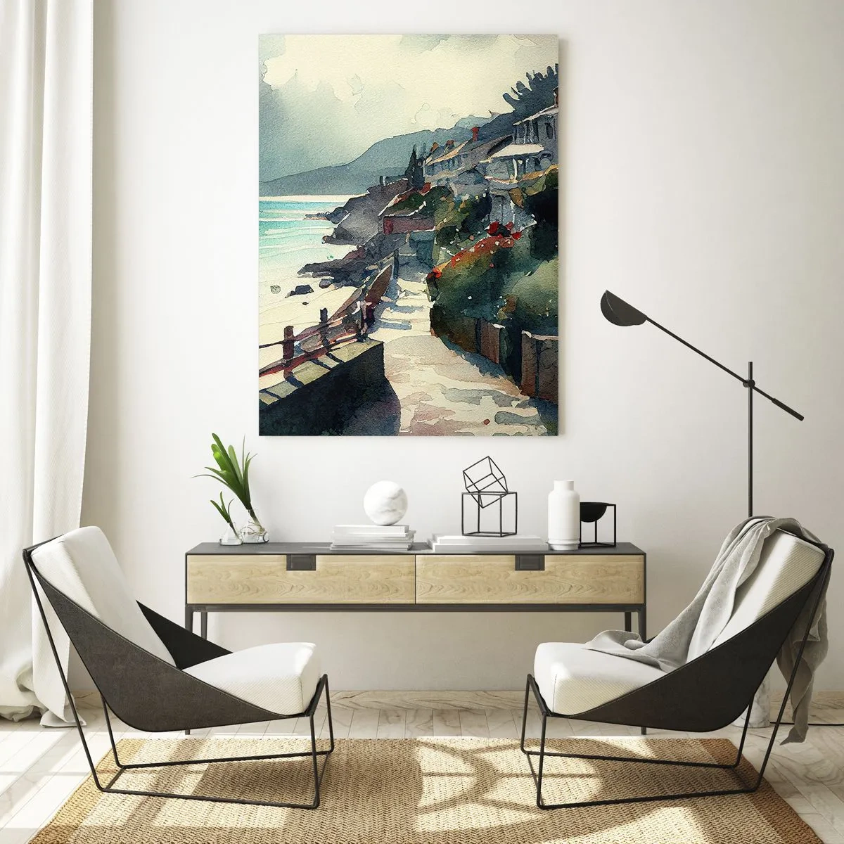 Quadro em vidro - Cidade mediterrânea - 70x100 cm
