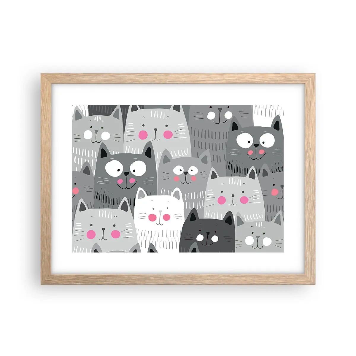 Pôster com moldura de carvalho claro - O mundo dos gatos - 40x30 cm