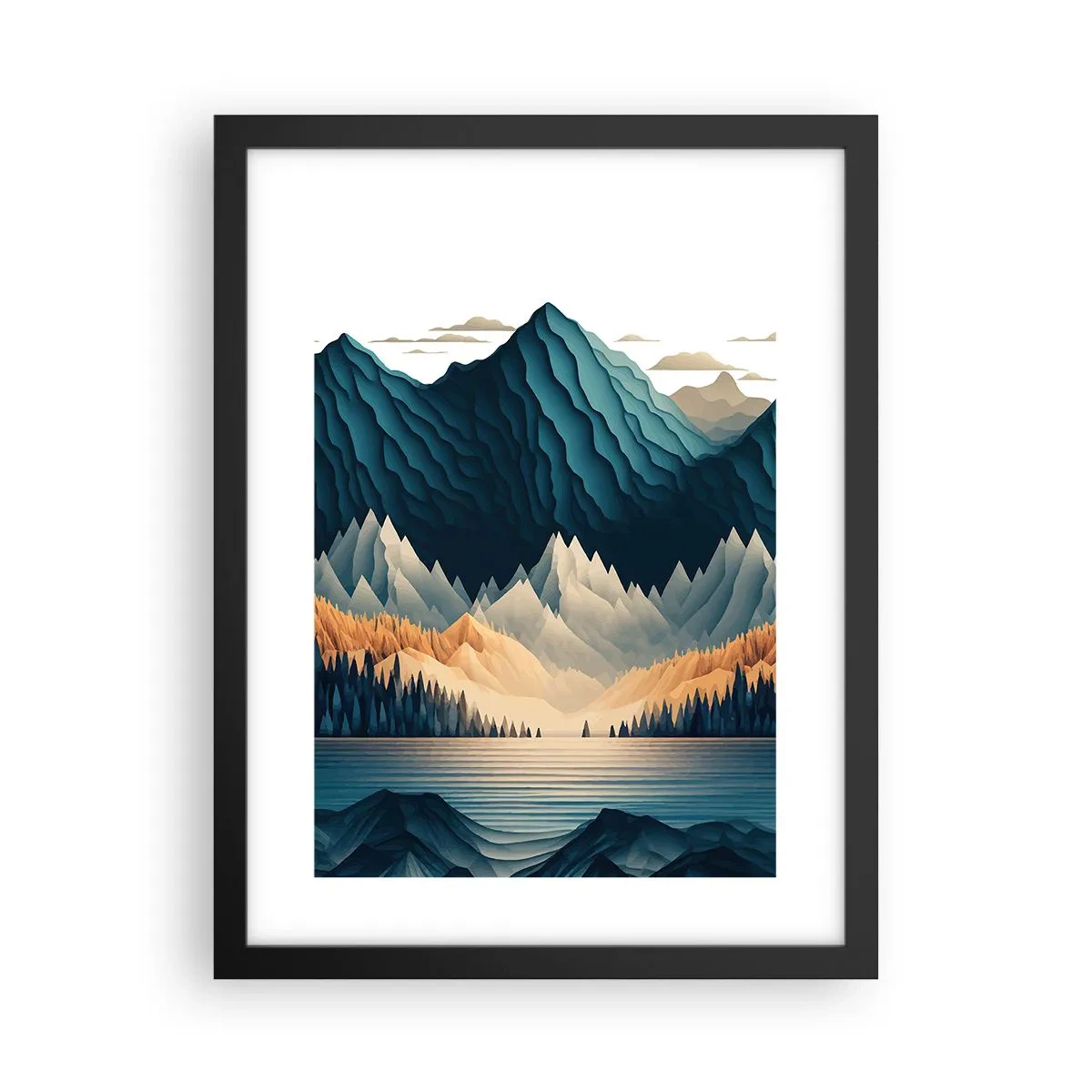Pôster com moldura preta - Paisagem montanhosa perfeita - 30x40 cm