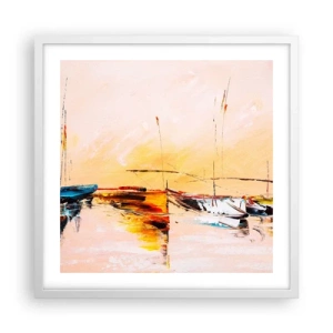 Pôster em moldura branca - Noite na marina - 50x50 cm