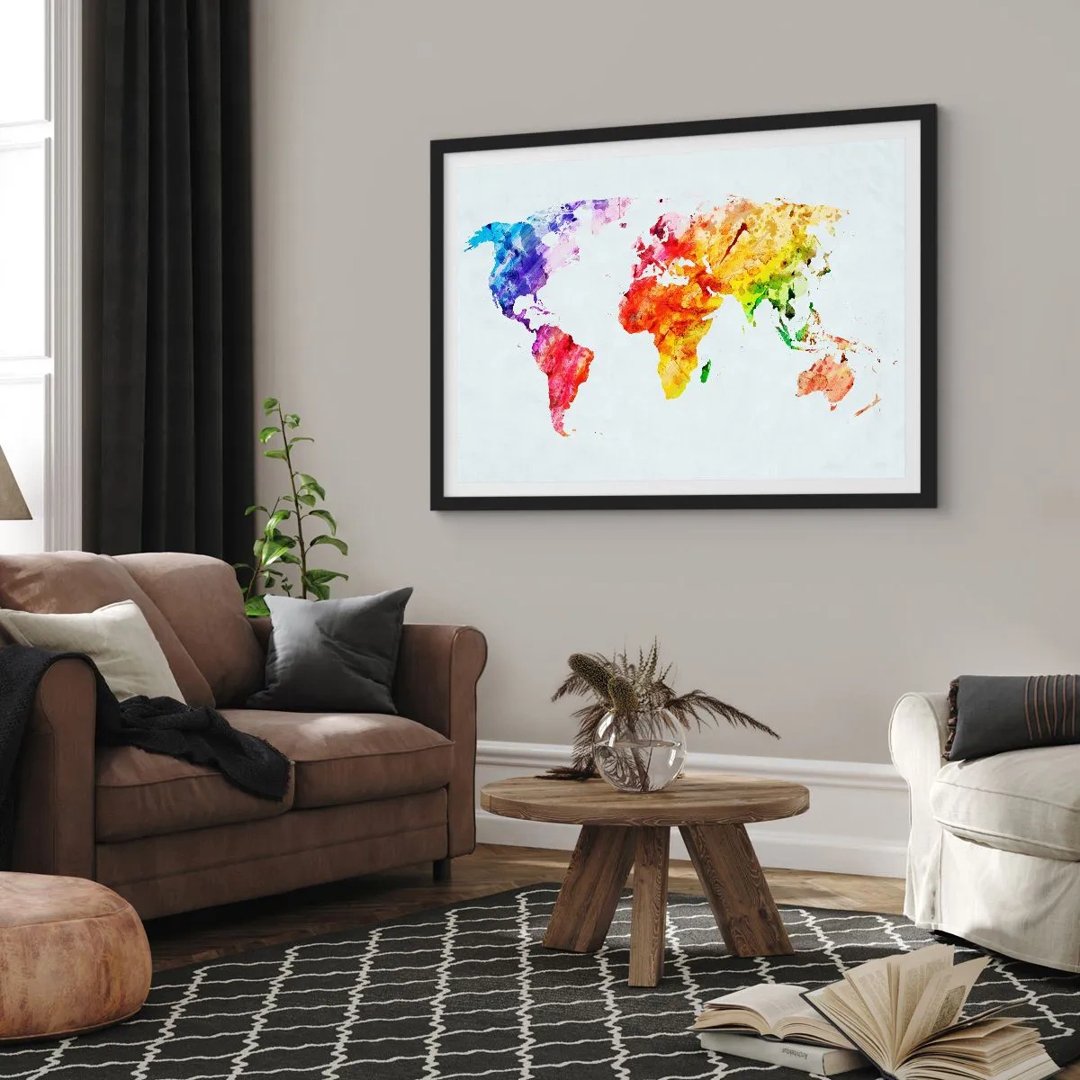 Pôster com moldura preta - Todas as cores do mundo - 70x50 cm