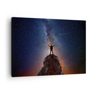Quadro em tela - Uma figura no topo de uma montanha sob um céu estrelado - 70x50cm - A força está comigo! - Decoração de parede moderna para a sala de estar e quarto ARTTOR