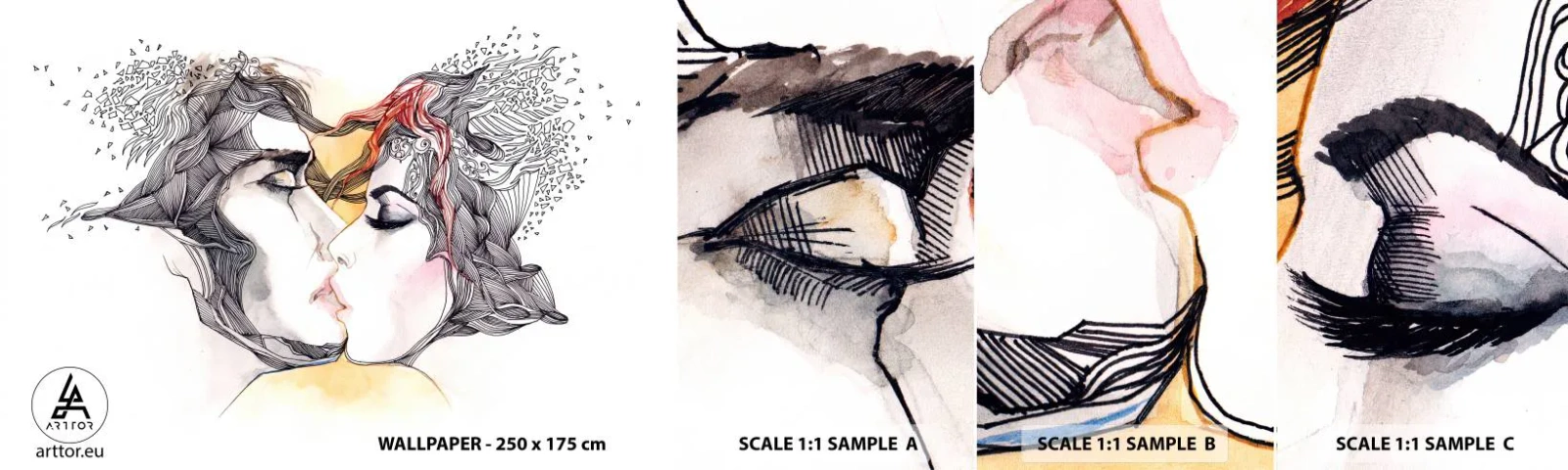 Amostra de Papel de Parede Standard Eco - O mundo não existe - Abstração, Casal de namorados, Beijo - 100x30 cm