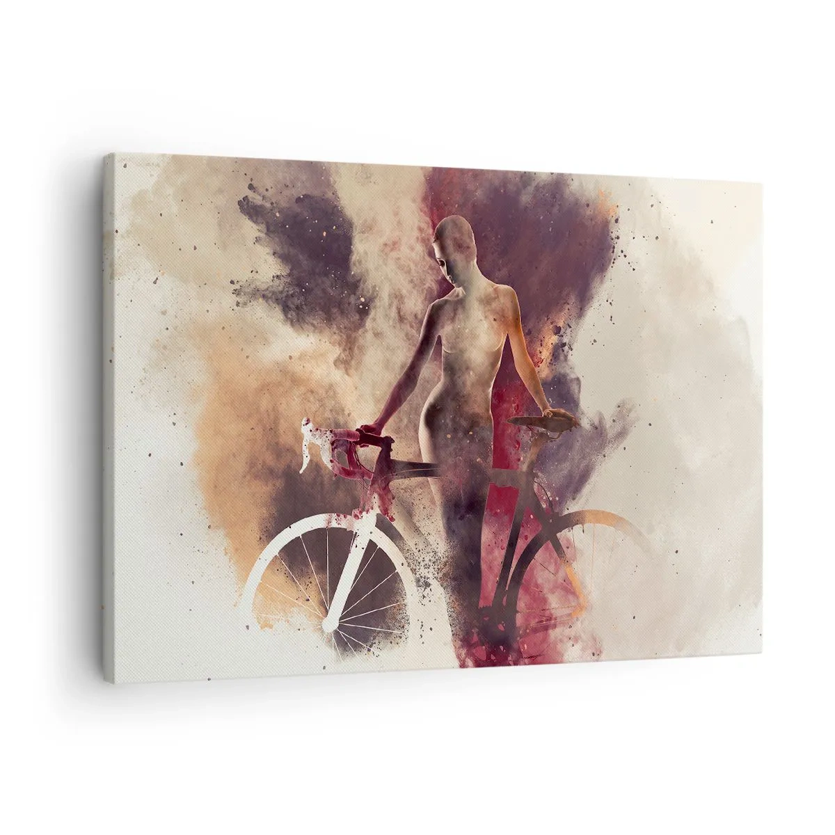 Quadro em tela - Silhueta abstrata com uma bicicleta em estilo artístico - 70x50cm - Uma alma de bicicleta em formas de mármore - Decoração de parede moderna para a sala de estar e quarto ARTTOR