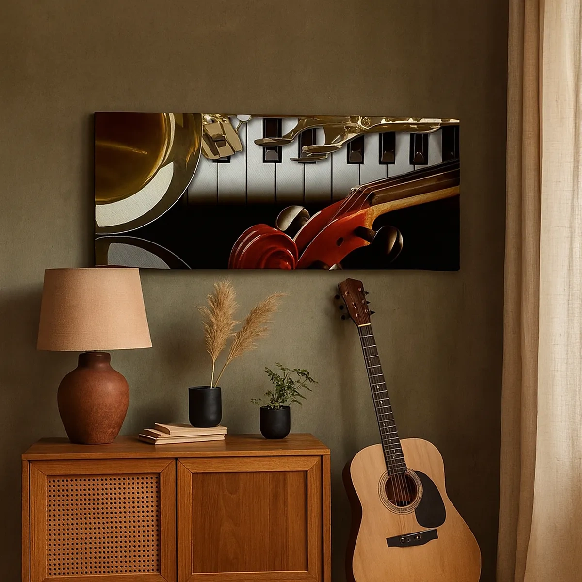 Quadro em tela - Metal, madeira e marfim - 30x30 cm