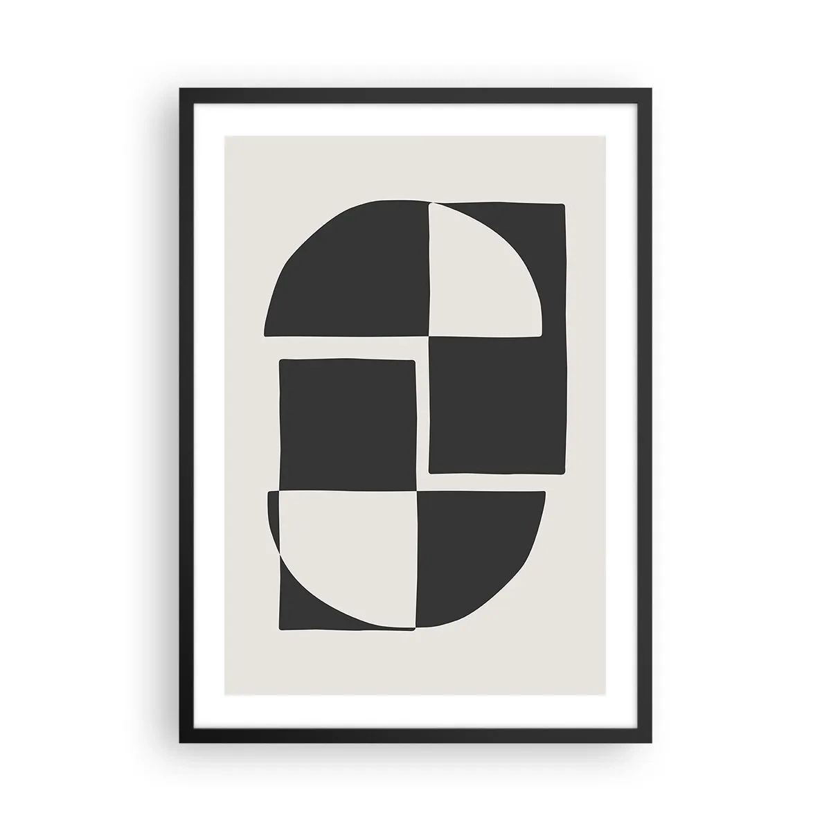 Pôster com moldura preta - Composição geométrica em preto e branco - 50x70cm - Antítese – síntese - Decoração de parede moderna para a sala de estar e quarto ARTTOR
